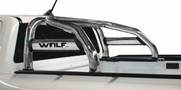 VW Amarok V2 double cab polished stainless steel sports bar with WOLF branded oval side tubes
