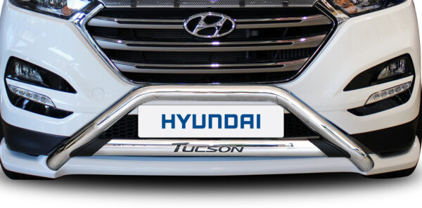 Polished stainless steel nudge bar fitted to Hyundai Tucson N-Series MY2017