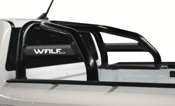 VW Amarok V2 double cab black stainless steel sports bar with branded oval side tubes (2023)
