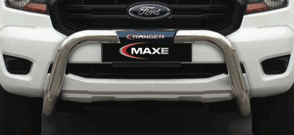 Ford Ranger T7 polished stainless steel nudge bar with branded PI cover