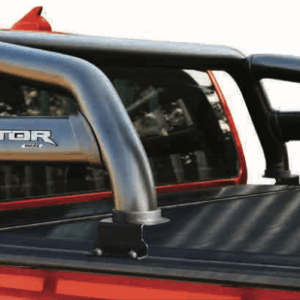 Ford Ranger Next Gen Raptor black stainless steel RollaTop compatible sports bar fitted to double cab.