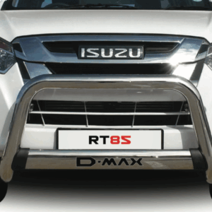 Front view of polished stainless steel oval nudge bar for Isuzu D-Max Gen 6