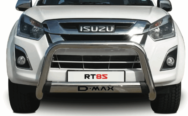 Front view of polished stainless steel oval nudge bar for Isuzu D-Max Gen 6