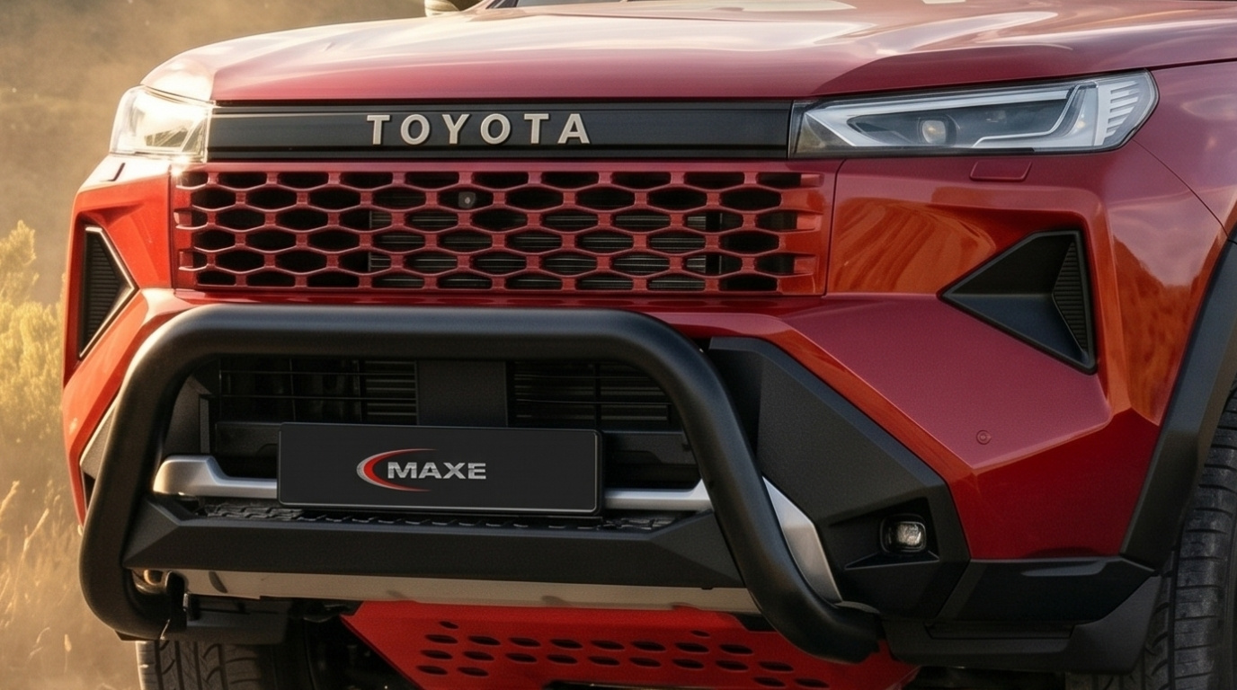 Close-up of a New Gen Toyota Hilux 2026 fitted with a MAXE nudge bar, showing OEM-style front protection and durable off-road styling.