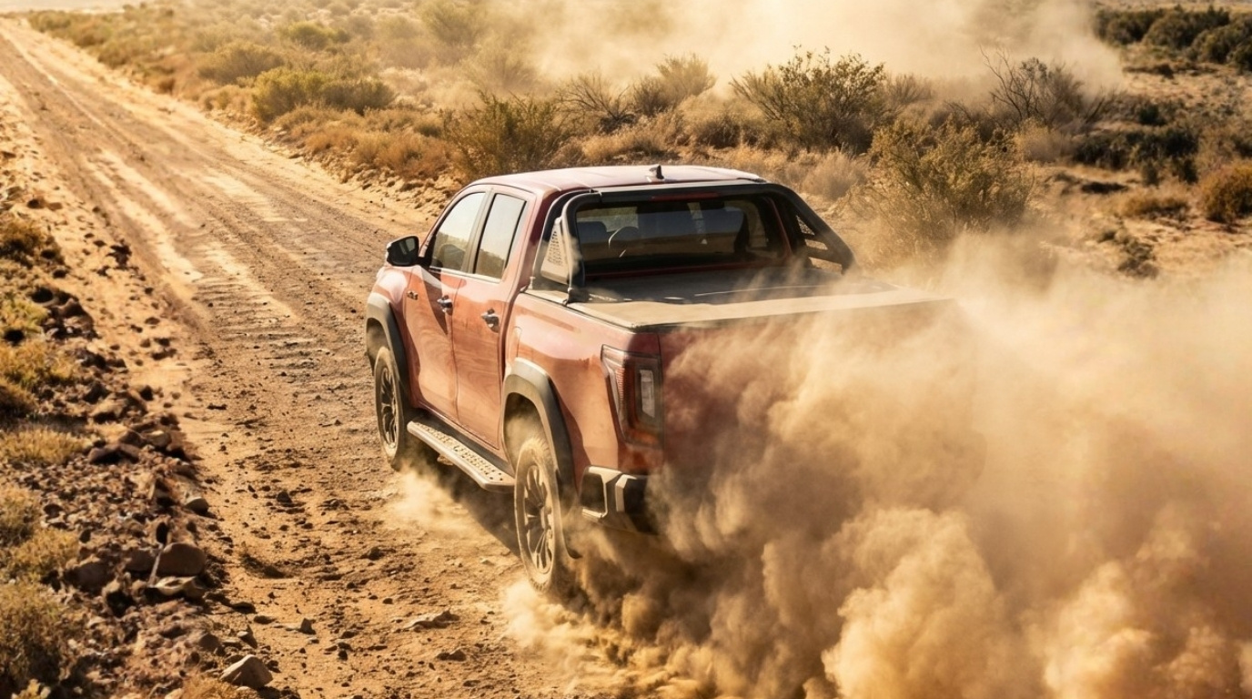 New Gen Toyota Hilux 2026 with MAXE lifestyle and commercial accessories driving through dusty South African off-road terrain